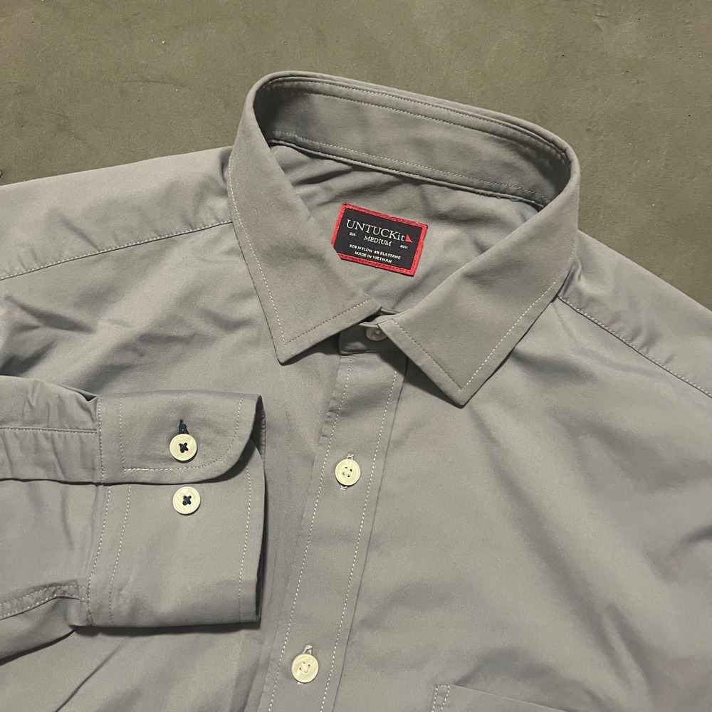Untuckit Shirt Mens Medium Gray Slim Fit Wrinkle Resistant Gironde Performance‎